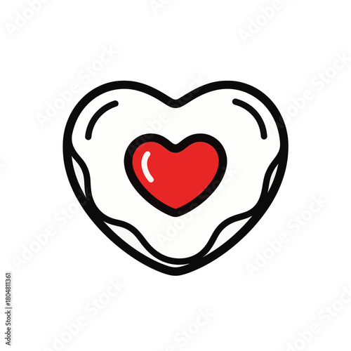 A heart-shaped donut icon with red center. Simple cartoon vector illustration for Valentine's Day. Sweet food and love symbol isolated on a transparent background