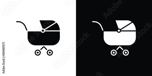Baby carriage icons. Black flat icon pack isolated on white background.