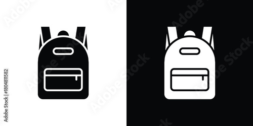Backpack icons. Black flat icon pack isolated on white background.