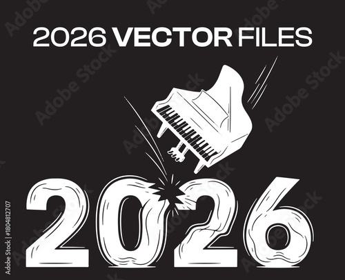 Dynamic 2026 Vector Design with Flying Piano, Musical Splash, and Performance Vibe — Perfect for Music Festivals, Schools, and Creative Arts Campaigns

