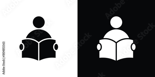 Book open reader icons. Black flat icon pack isolated on white background.