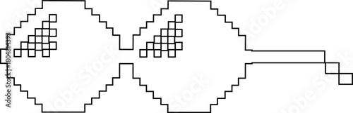 Pixel sunglasses icon retro pixelated glasses meme and cool accessory vector illustration, black line style design, digital 8-bit shades set on transparent background