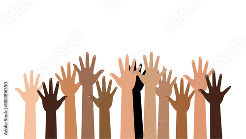 Diverse hands reaching up together