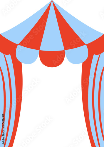 Holiday greeting card template with hand drawn frame of circus tent. Festival vector flat design for birthday cards, christmas holiday invitations, etc.