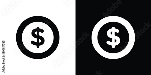 Coin icons. Black flat icon pack isolated on white background.