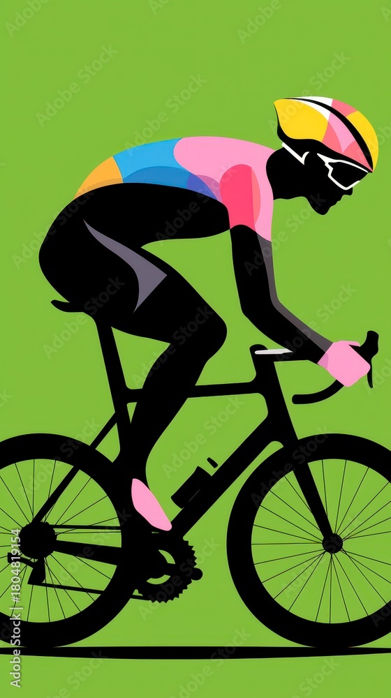 Fototapeta premium Abstract Cyclist Illustration Vibrant Colors and Dynamic Movement