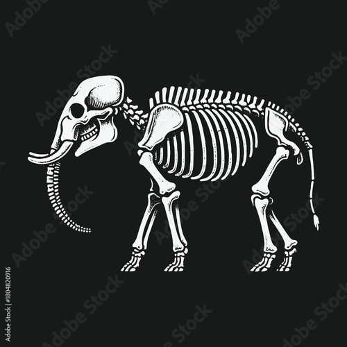 Detailed anatomical illustration of an elephant skeleton side view.