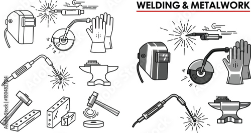 Illustrations of welding and metalwork tools and equipment