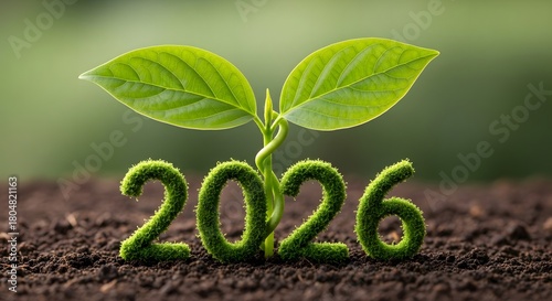 New year 2026 growth sprout emerging from rich soil