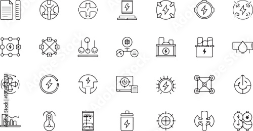 Energy Industry Icons Collection Vector Illustration Electricity and Power Symbols