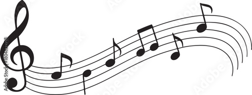 Melody Flow Wave with Notes and Clef – Vector Graphic.