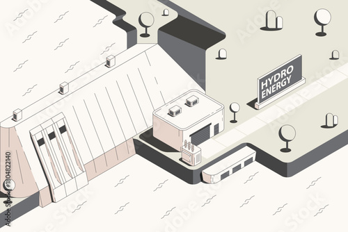 Hydro Energy Systems, Renewable Energy from Water in isometric graphic