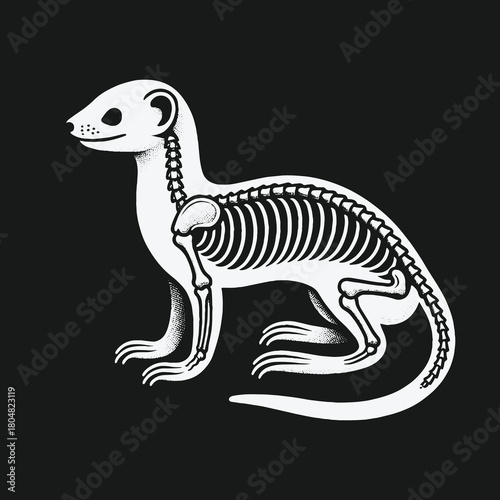 Stylized anatomical illustration of a weasel with a visible skeleton.