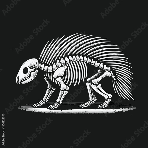 Detailed anatomical illustration of a walking porcupine skeleton.