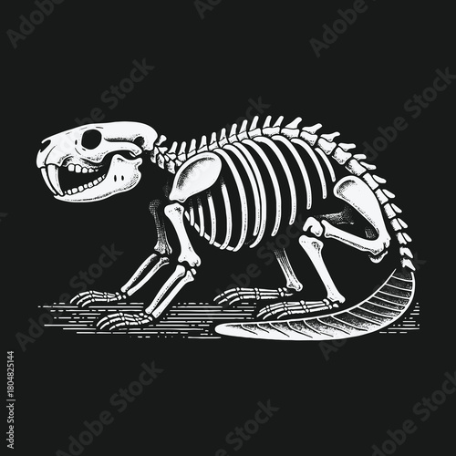 Detailed scientific illustration of a beaver skeleton anatomy.
