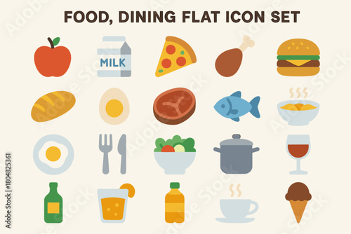 Food and Dining Flat Icon Set