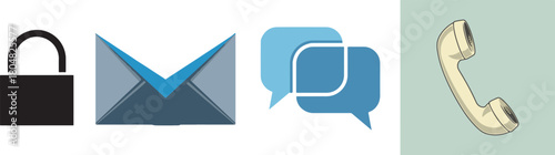 Flat Design Icons: Lock, Envelope, Chat Bubbles, Telephone Handset