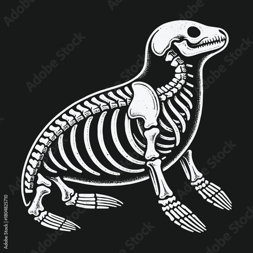 Detailed anatomical illustration of a seal skeleton inside its body outline.