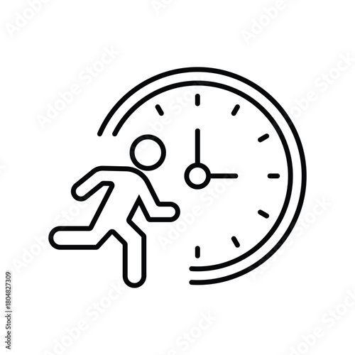 time management concept, organize hours work, busy schedule career, running businessman and clock circle, rush job deadline, thin line symbol on white background - editable stroke vector illustration