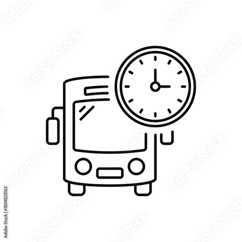 bus and clock icon, time to travel, public transport, thin line web symbol on white background - editable stroke vector illustration eps10