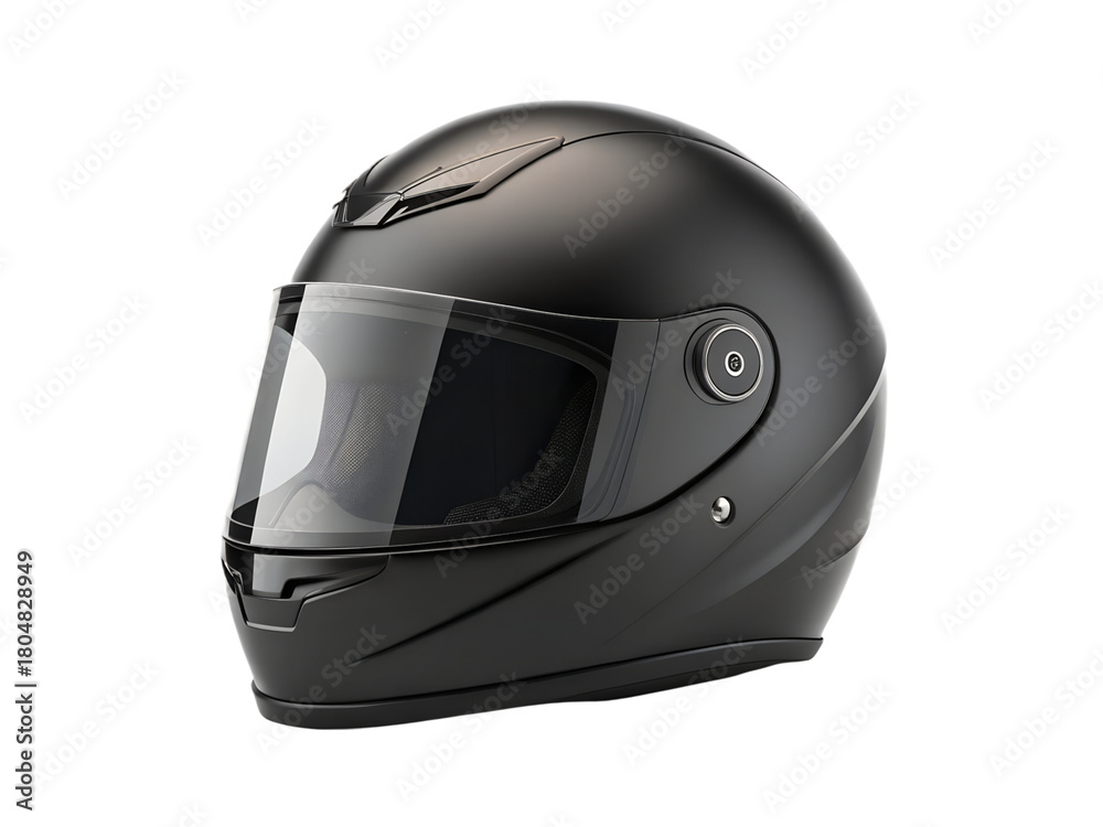 Fototapeta premium Matte black motorcycle helmet isolated on transparent background for rider safety
