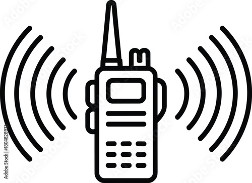 Portable radio transmitter and receiver icon with communication waves signals