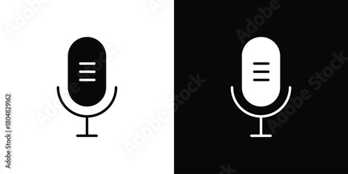 Microphone icons. Black flat icon pack isolated on white background.