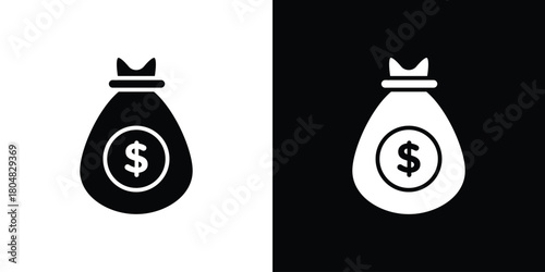 Money bag icons. Black flat icon pack isolated on white background.