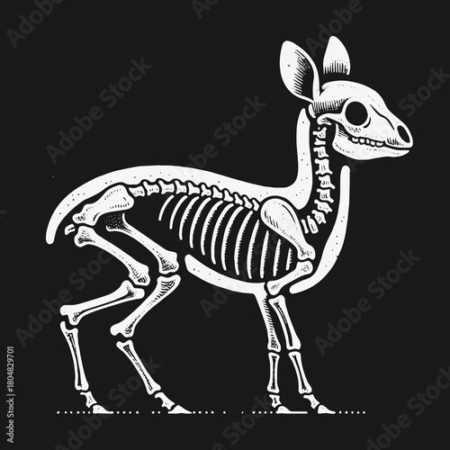 Cute cartoon fawn skeleton anatomical vector illustration.