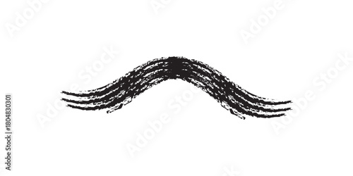 Abstract Black Brushstroke Mustache Shape with Textured Lines.