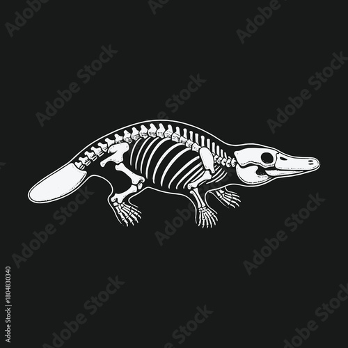 Anatomical illustration of a platypus skeleton in side profile view.