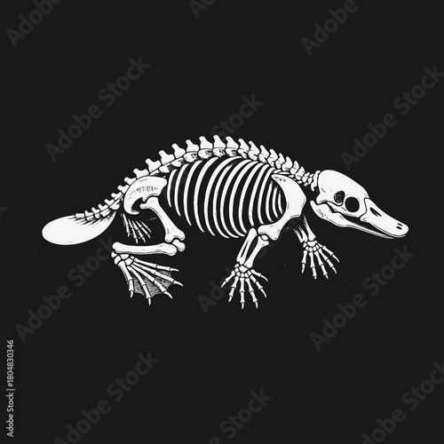 Anatomical Illustration of a Platypus Skeleton on a Black Background.