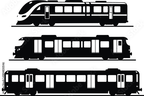 Train silhouette, high-speed, metro, diesel, railway, transportation, black, white, icon, graphic, modern, classic, subway, vehicle, travel, transit, isolated, compartments, design, horizontal