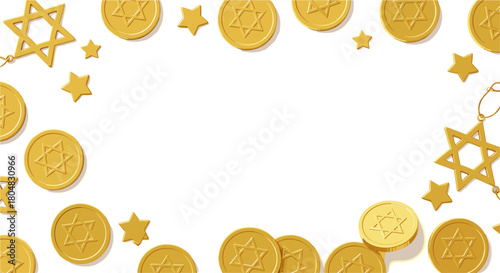 Festive golden Jewish Star border adorns white