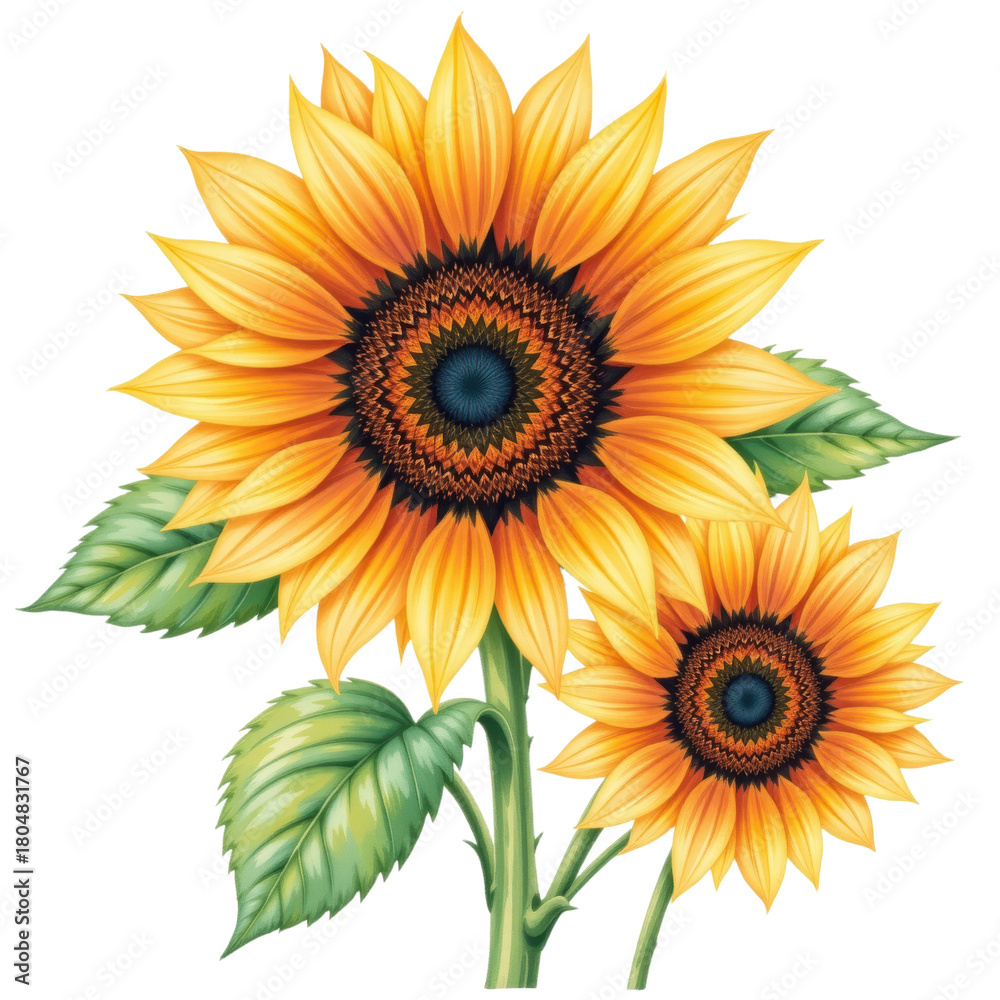 Fototapeta premium Vibrant sunflowers blooming in a lush garden nature illustration bright colors close-up view for art lovers