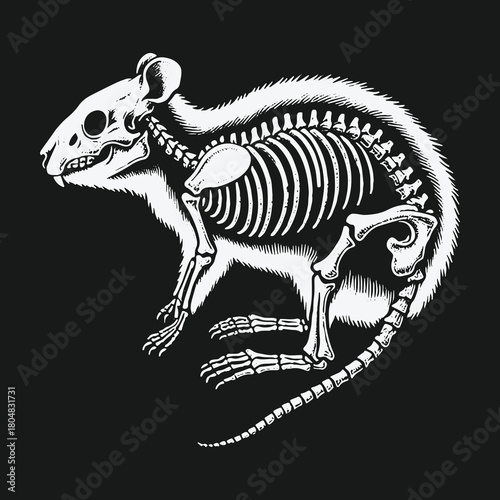Anatomical illustration of a rat skeleton inside its body.