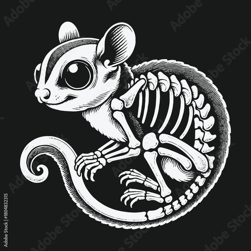 Cute sugar glider skeleton anatomical vector illustration.