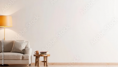 A serene living room featuring a comfortable sofa, stylish lamp, and wooden table. Perfect for home decor inspiration and interior design ideas.