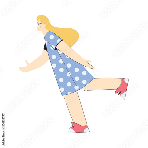 Happy Woman Character Float and Flying in the Air Vector Illustration