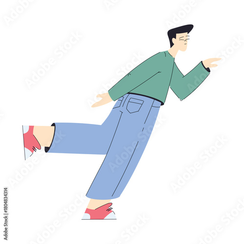 Happy Man Character Float and Flying in the Air Vector Illustration