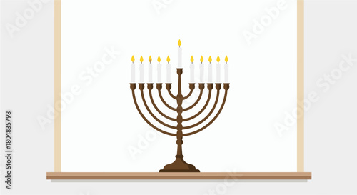 Hanukkah candles shine brightly in window
