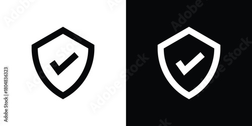 Shield check icons. Black flat icon pack isolated on white background.