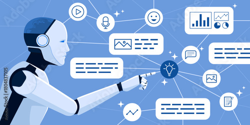 AI robot generating content and creating new ideas