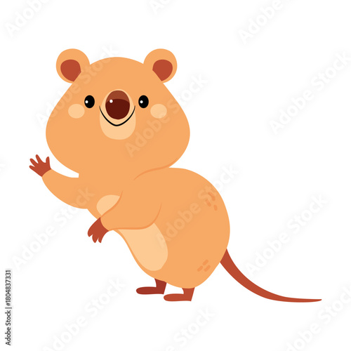 Cute Quokka Animal with Pretty Snout and Tail Wave Hand Vector Illustration