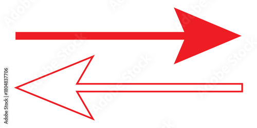 Two arrows pointing in opposite directions one red and one white.