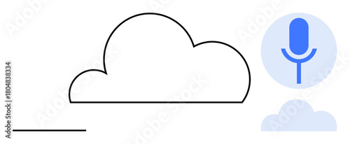 Cloud graphic with microphone suggesting voice recognition, communication, and storage. Ideal for technology, AI, voice command, speech analysis, digital services, cloud computing simple flat