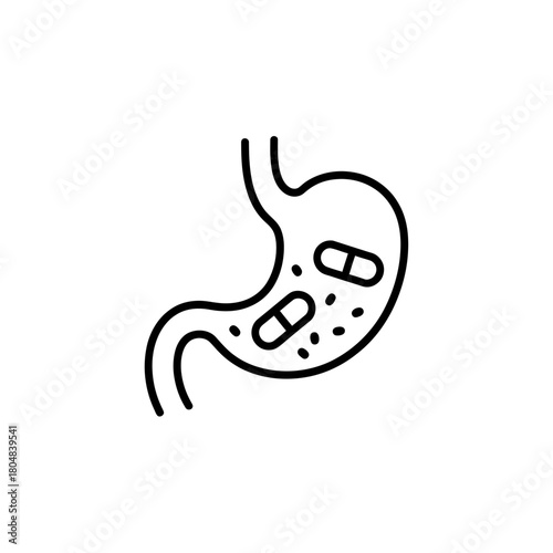 Medical pills inside human stomach, digestive system concept