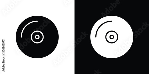 Vinyl icons. Black flat icon pack isolated on white background.