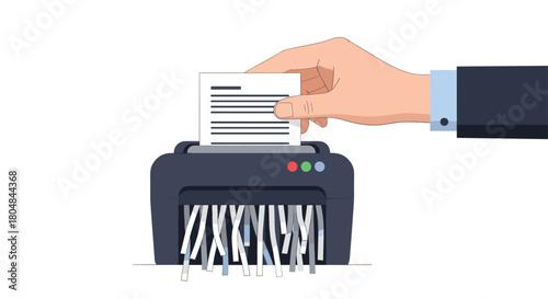 Hand feeding a document into a paper shredder to destroy sensitive information.