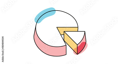 Stylized 3d pie chart graphic with a slice removed and colorful abstract blobs.